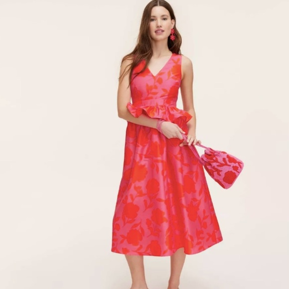 Kate Spade Pink Floral Peplum Sleeveless Midi Dress, 6 - Picture 9 of 9